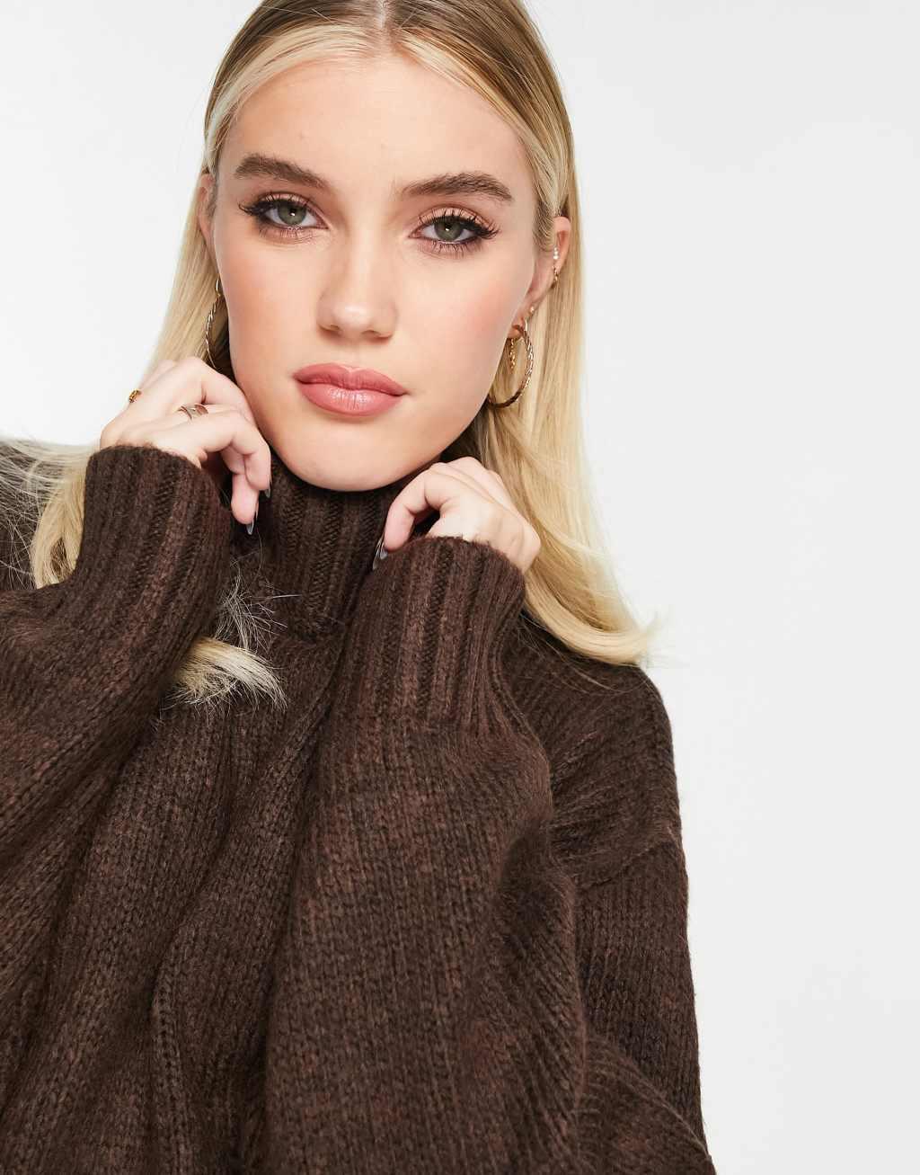 ASOS DESIGN high neck sweater in brown  Product Image