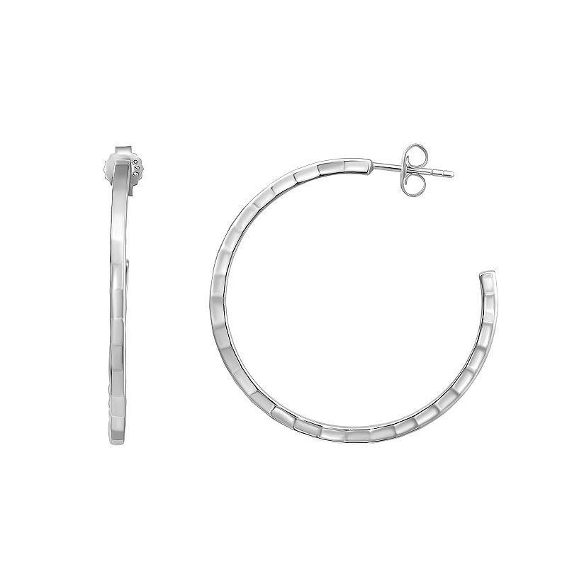 Sterling Silver Texture Accent Hoop Earrings, Women's Product Image