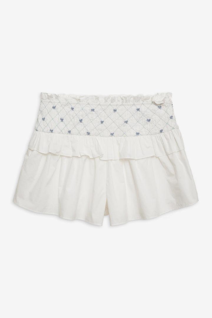 Birdie Bow Smocked Short — White Product Image