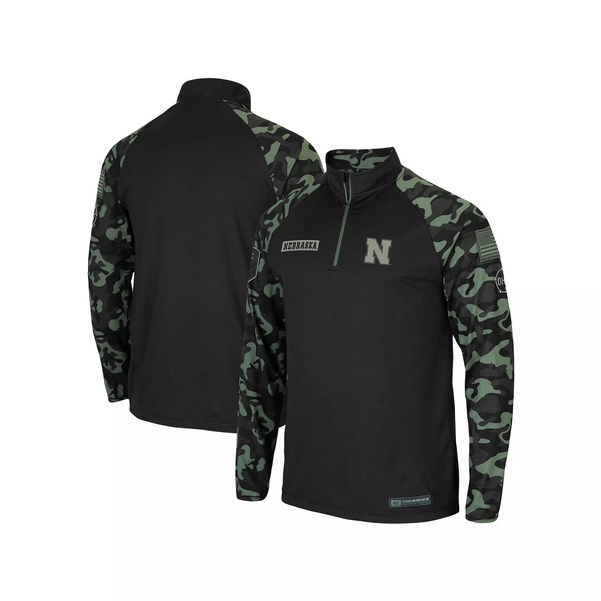 Men's Colosseum Black Iowa Hawkeyes OHT Military Appreciation Take Flight Raglan Quarter-Zip Jacket,  Product Image