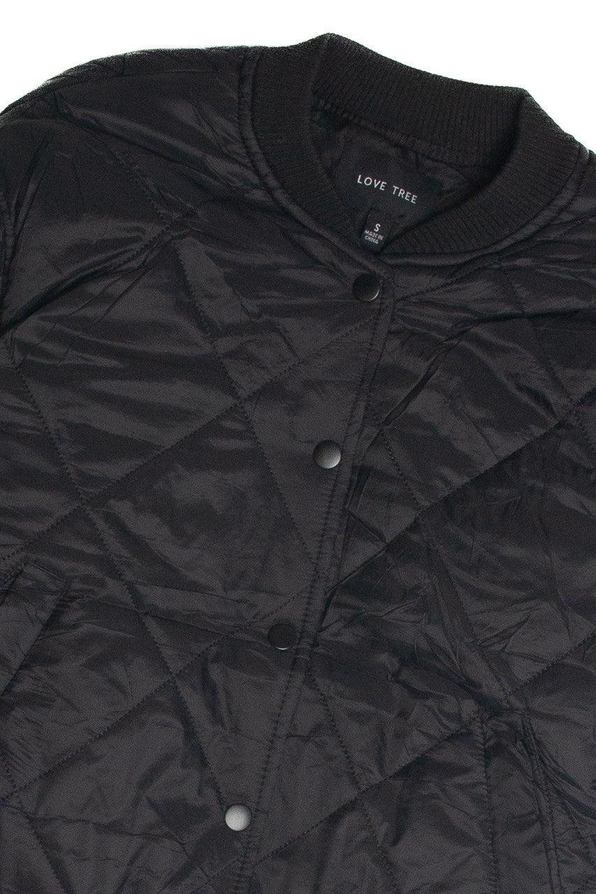 Black Quilted Bomber Jacket Product Image