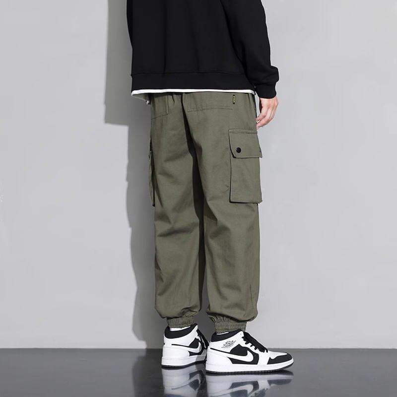 High Waist Plain Harem Cargo Pants Product Image