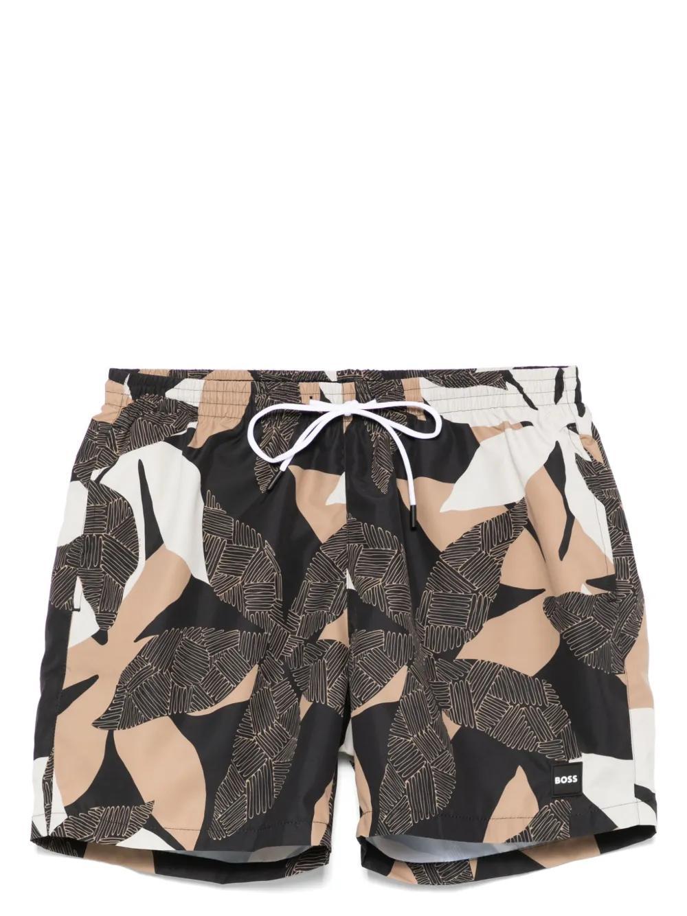 HUGO BOSS Seasonal-print Swim Shorts In Black Product Image