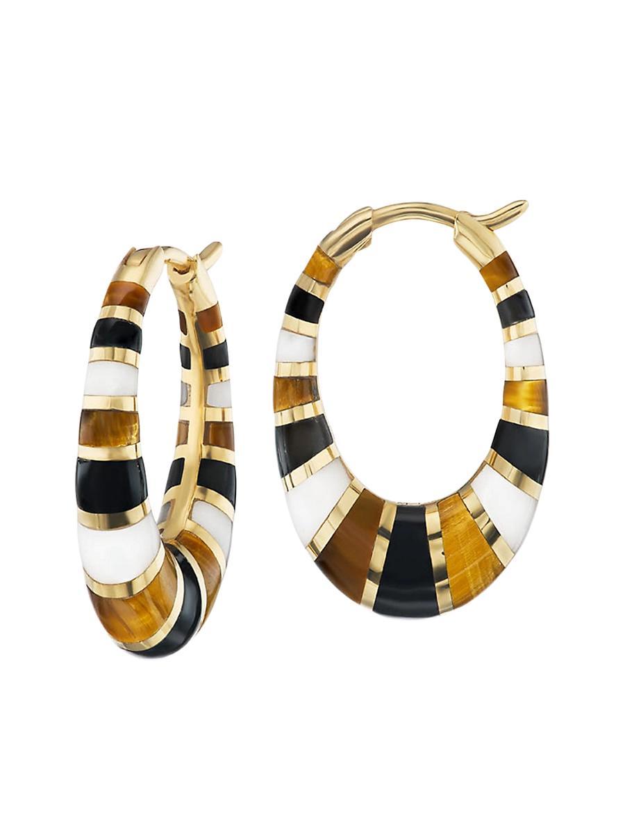 Womens 18K Yellow Gold & Gemstone Oval Hoop Earrings Product Image