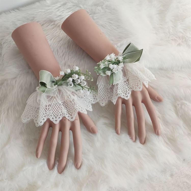 Floral Ribbon Lace Wrist Cuffs Product Image