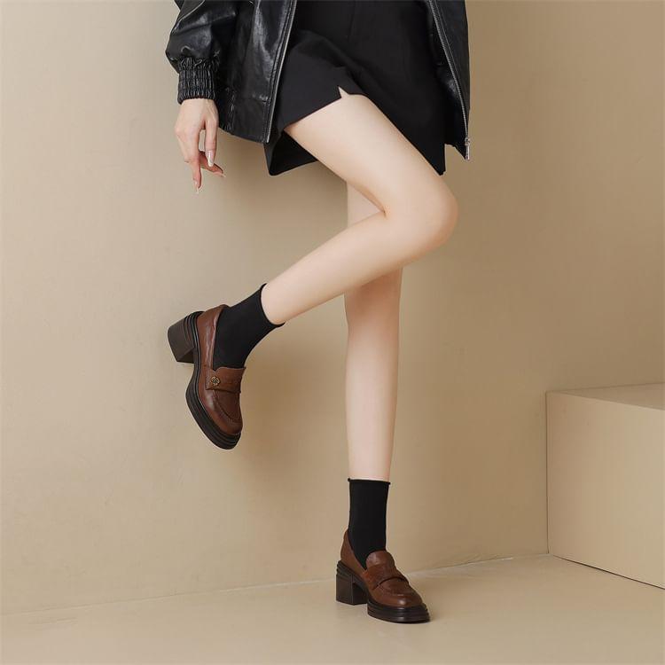 Platform Block Heel Loafer Pumps Product Image