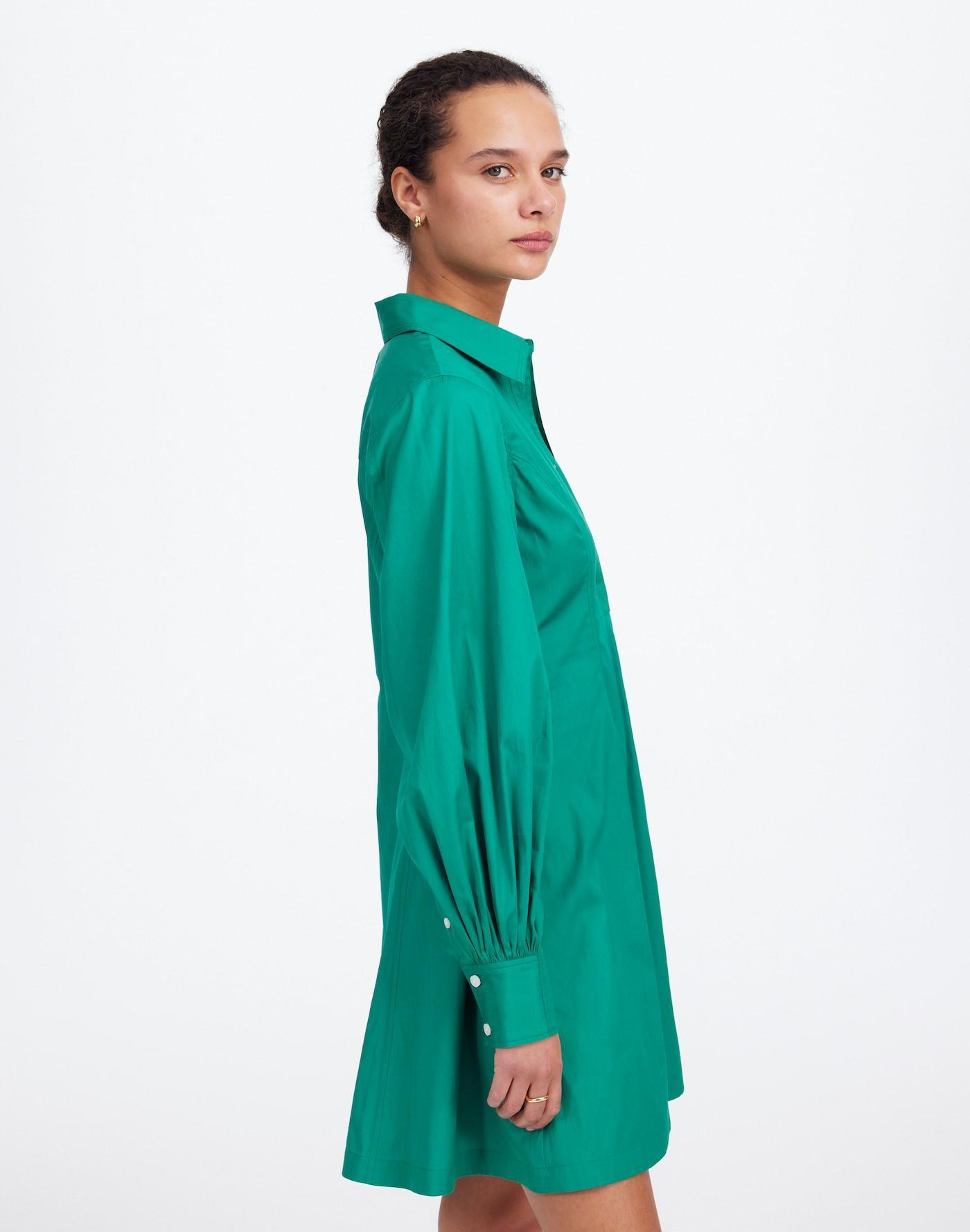 Seamed Long-Sleeve Mini Shirtdress in Poplin Product Image