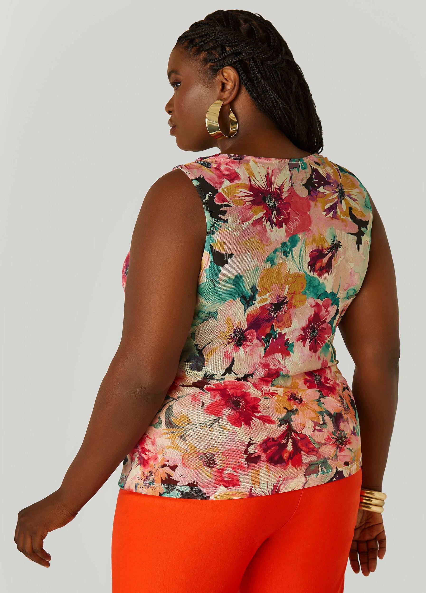 Plus Size Cowl Neck Printed Mesh Top Ashley Stewart Product Image