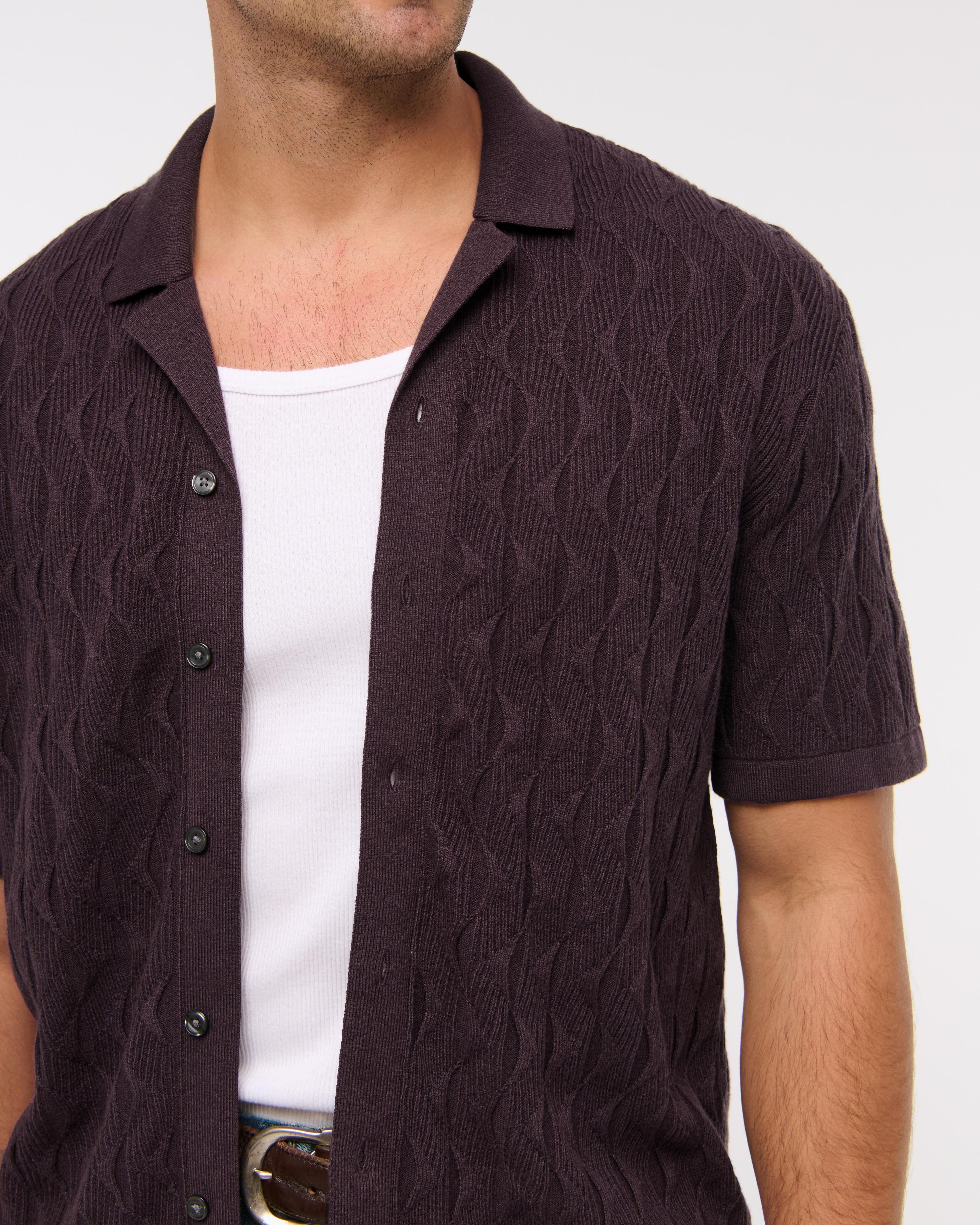 Geometric Stitch Button-Through Sweater Polo Product Image