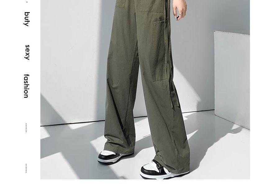 Mid Rise Plain Wide Leg Cargo Pants (Various Designs) Product Image