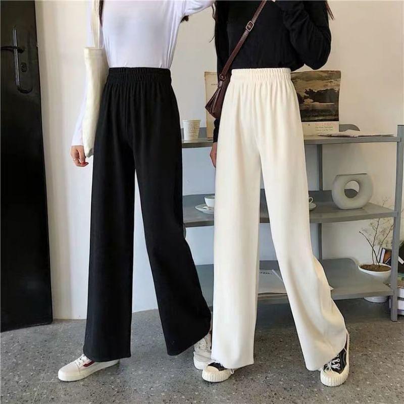 Elastic Waist Plain Wide Leg Pants (Various Designs) Product Image