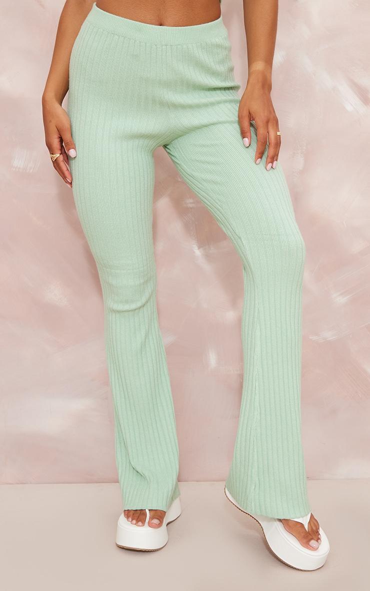 Sage Wide Rib Soft Knit Split Hem Leggings Product Image