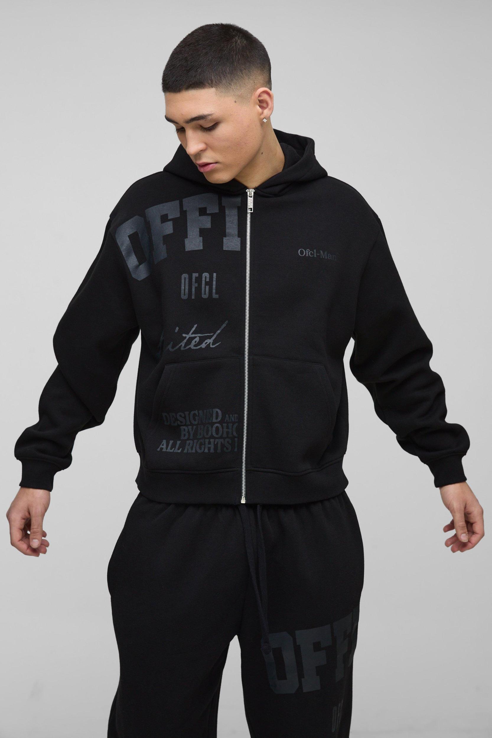 Oversized Boxy Official Tonal Print Zip Hooded Tracksuit | boohooMAN USA Product Image