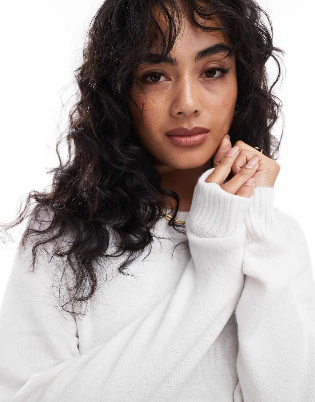 Vero Moda round neck jumper in white Product Image