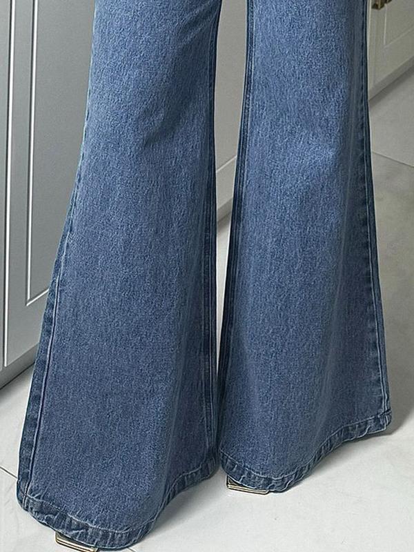 High Waisted Loose Buttoned Split-Joint Jean Pants Bottoms Product Image
