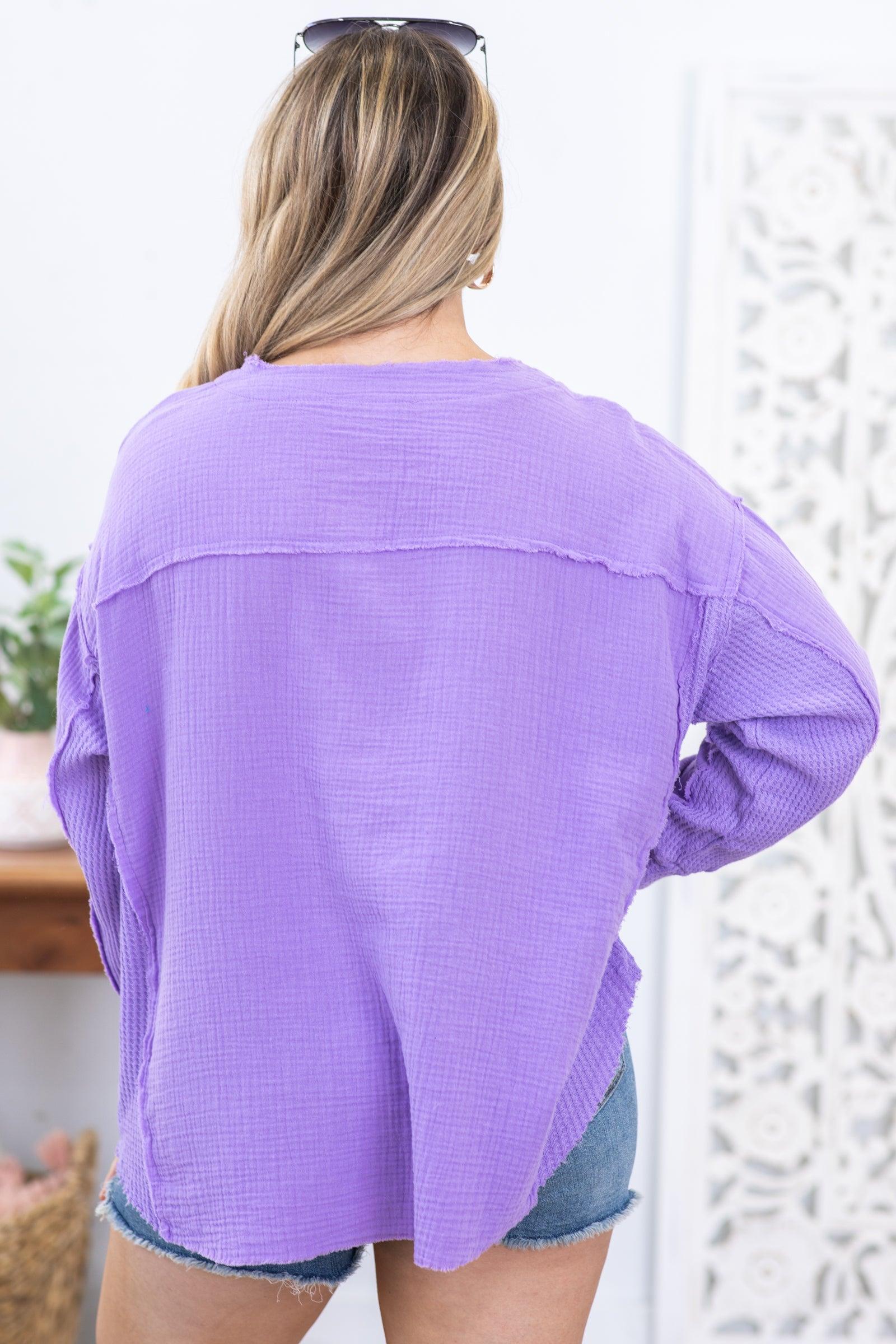 Lavender Gauze Oversized Knit Top With Buttons Product Image