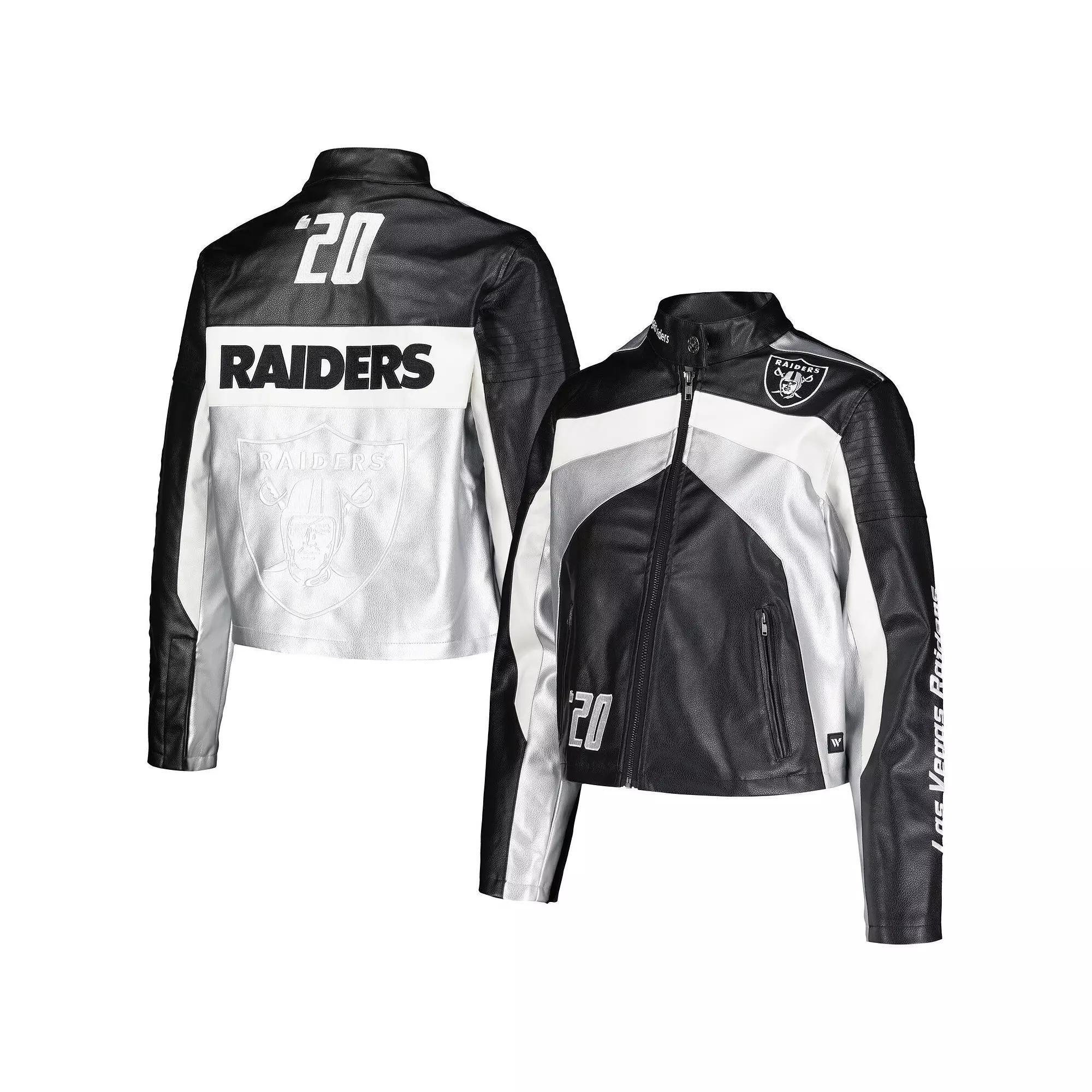 Women's The Wild Collective  Black Las Vegas Raiders Faux Leather Full-Zip Racing Jacket, Size: Large, Lvr Black Product Image