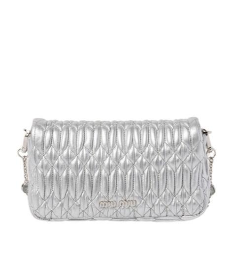 MIU MIU Matelassé Embellished Shoulder Bag In White Product Image