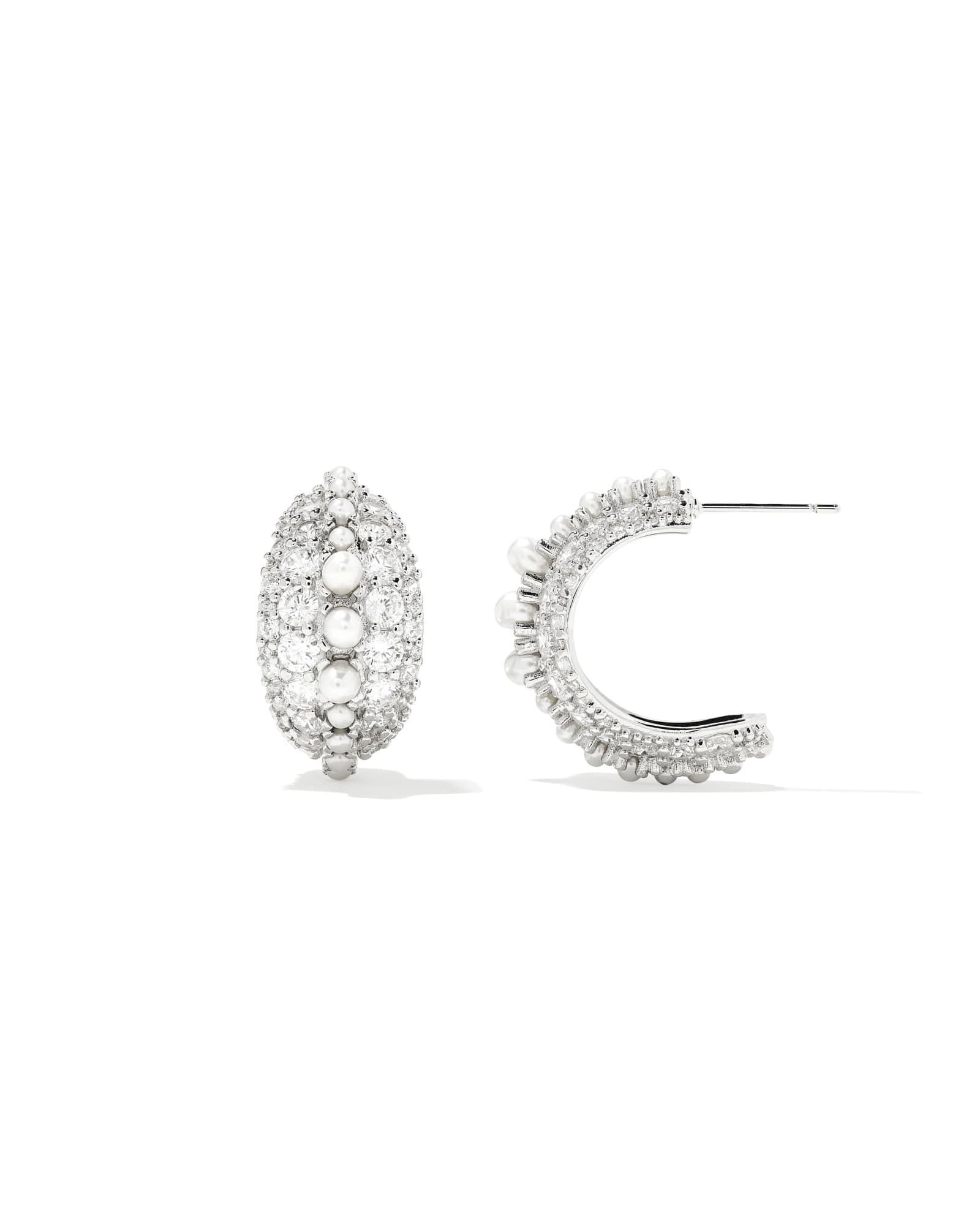 Krista Silver Hoop Earrings in White Mix Product Image