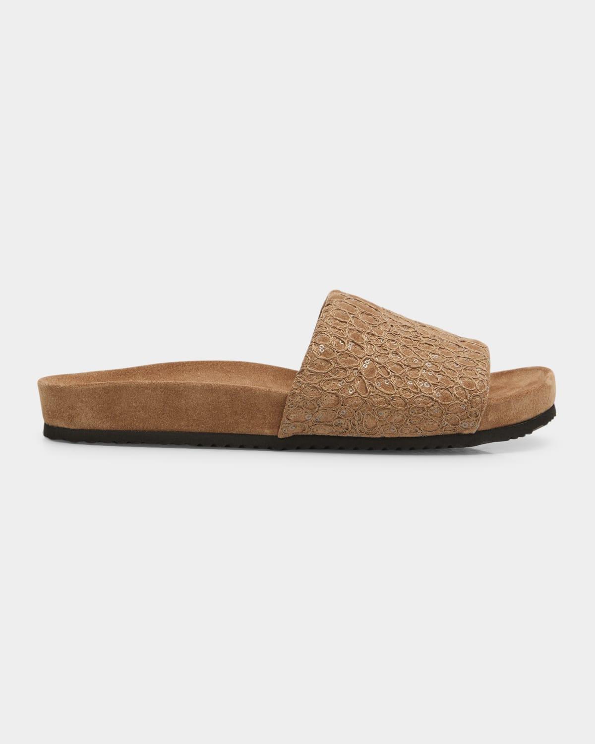 Croco Suede Slide Sandals Product Image