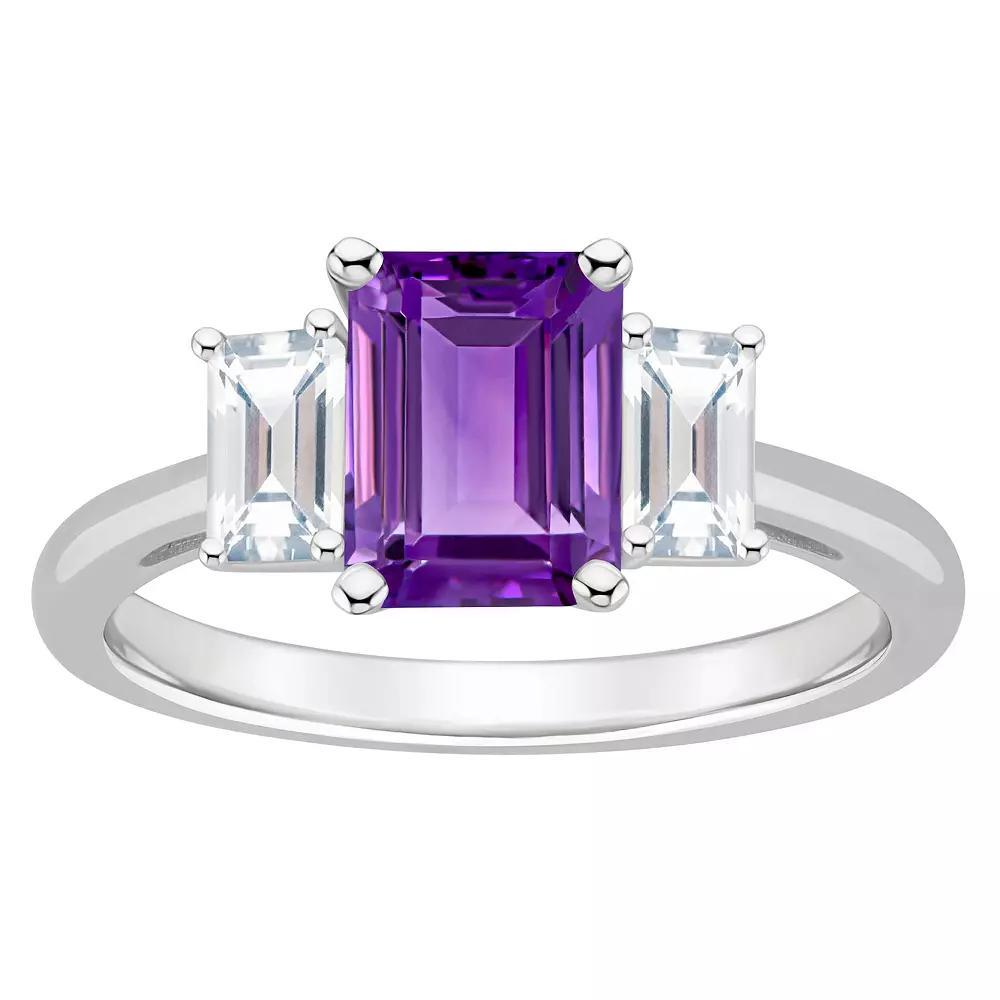 Alyson Layne Sterling Silver 8 mm x 6 mm Emerald Cut Gemstone & White Topaz Three-Stone Ring, Women's, Size: 10, Purple Product Image