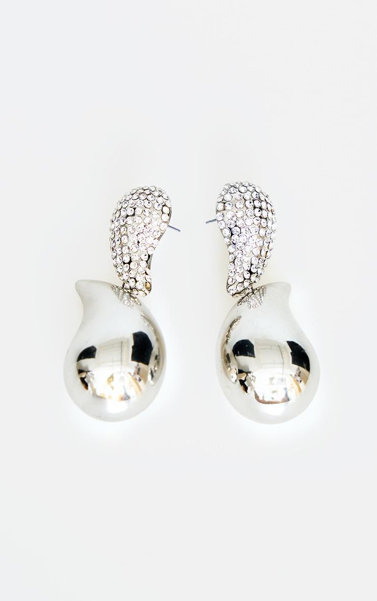 Silver Teardrop Diamante Link Statement Earrings Product Image