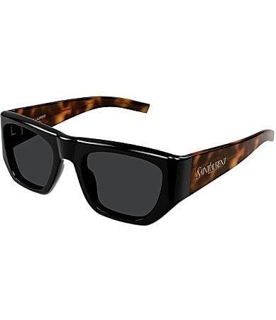 Saint Laurent Womens Vintage Logo 52mm Square Sunglasses - Shiny Solid Black/Havana Product Image