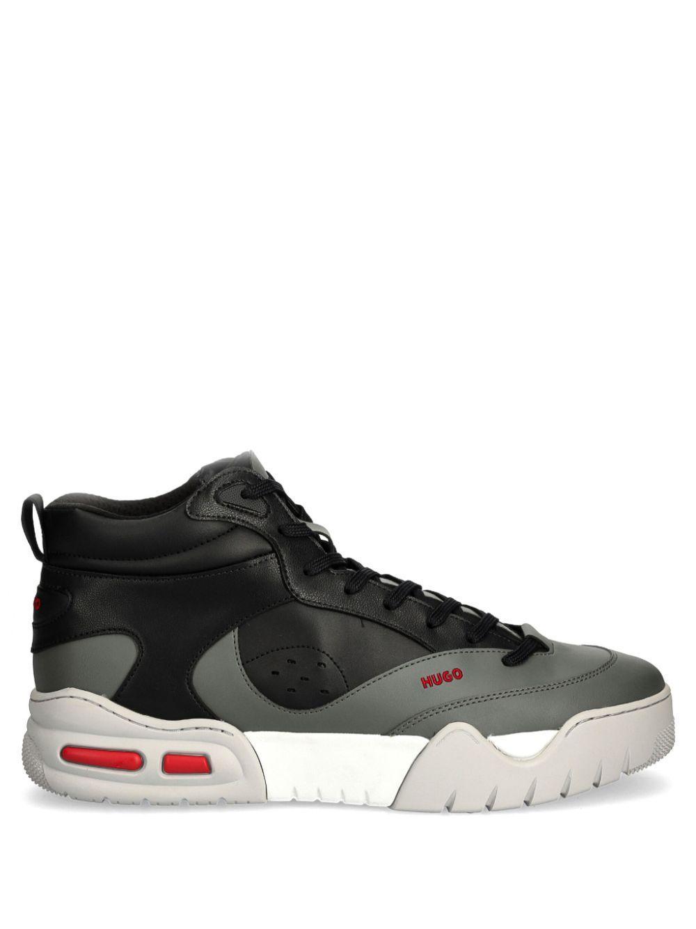 HUGO BOSS High-top Trainers With Faux Leather And Mesh In Dark Grey Product Image