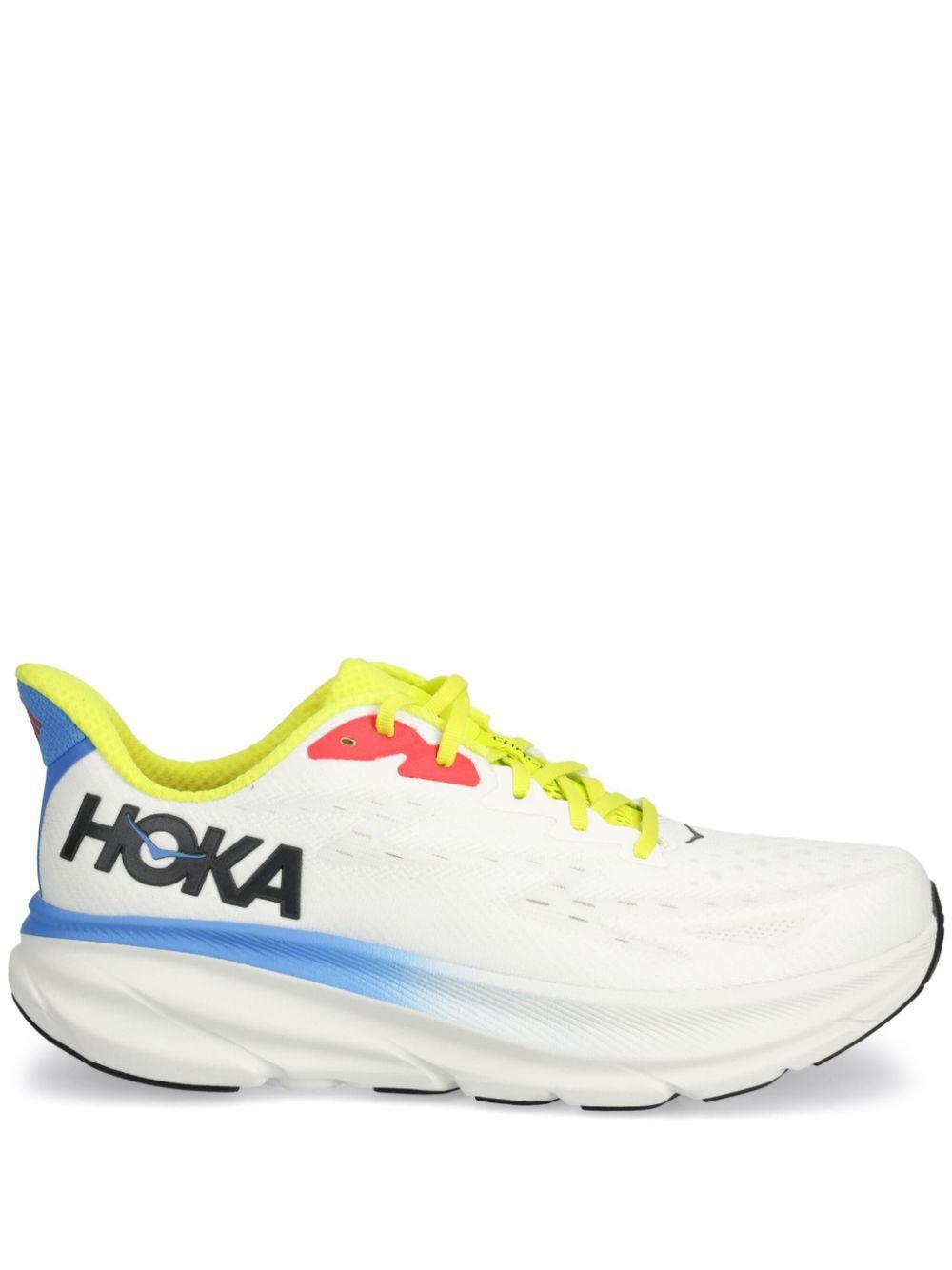 HOKA Mens Blanc De Blanc Clifton 9 Breathable Polyester-blend Low-top Trainers Product Image