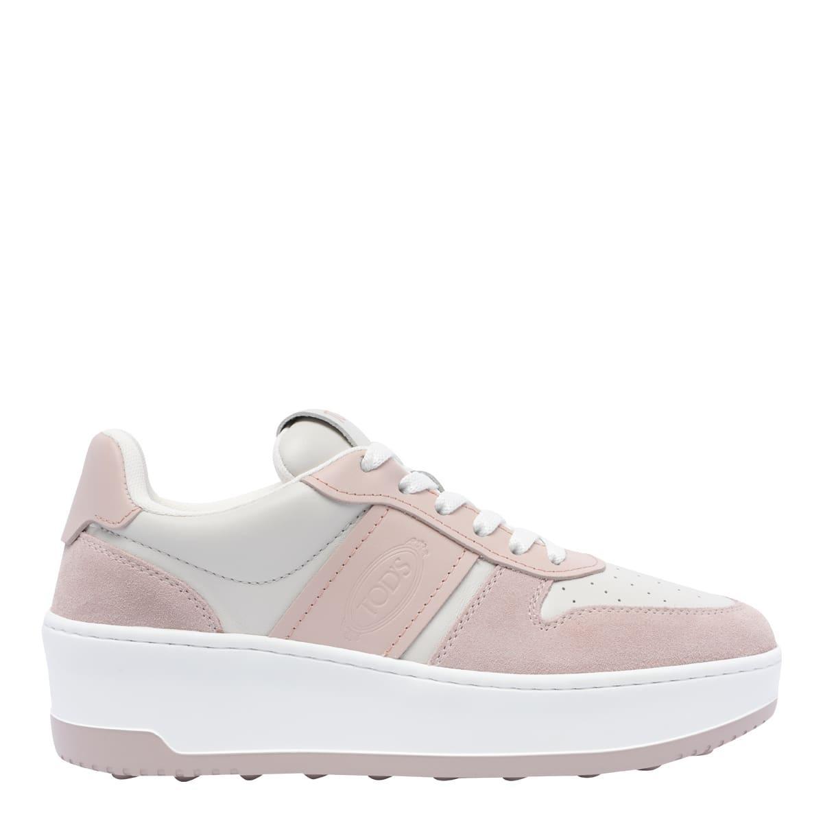 TOD'S Leather Platform Sneakers Featuring Suede Trim In Pink Product Image