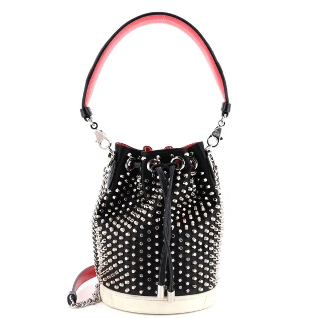 CHRISTIAN LOUBOUTIN Marie Jane Bucket Bag Studded Satin And Leather In Black Product Image