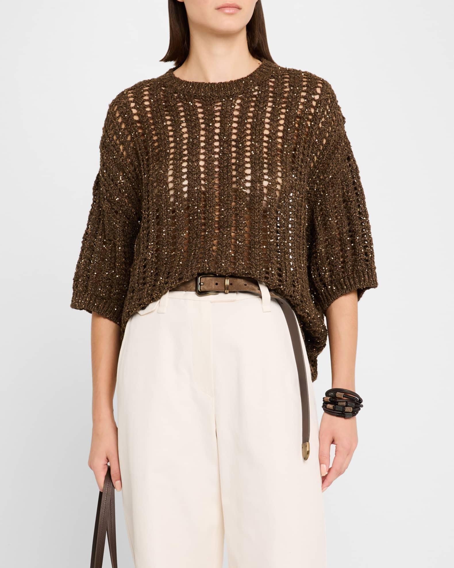 Openwork Pailette Rib Short-Sleeve Sweater Product Image