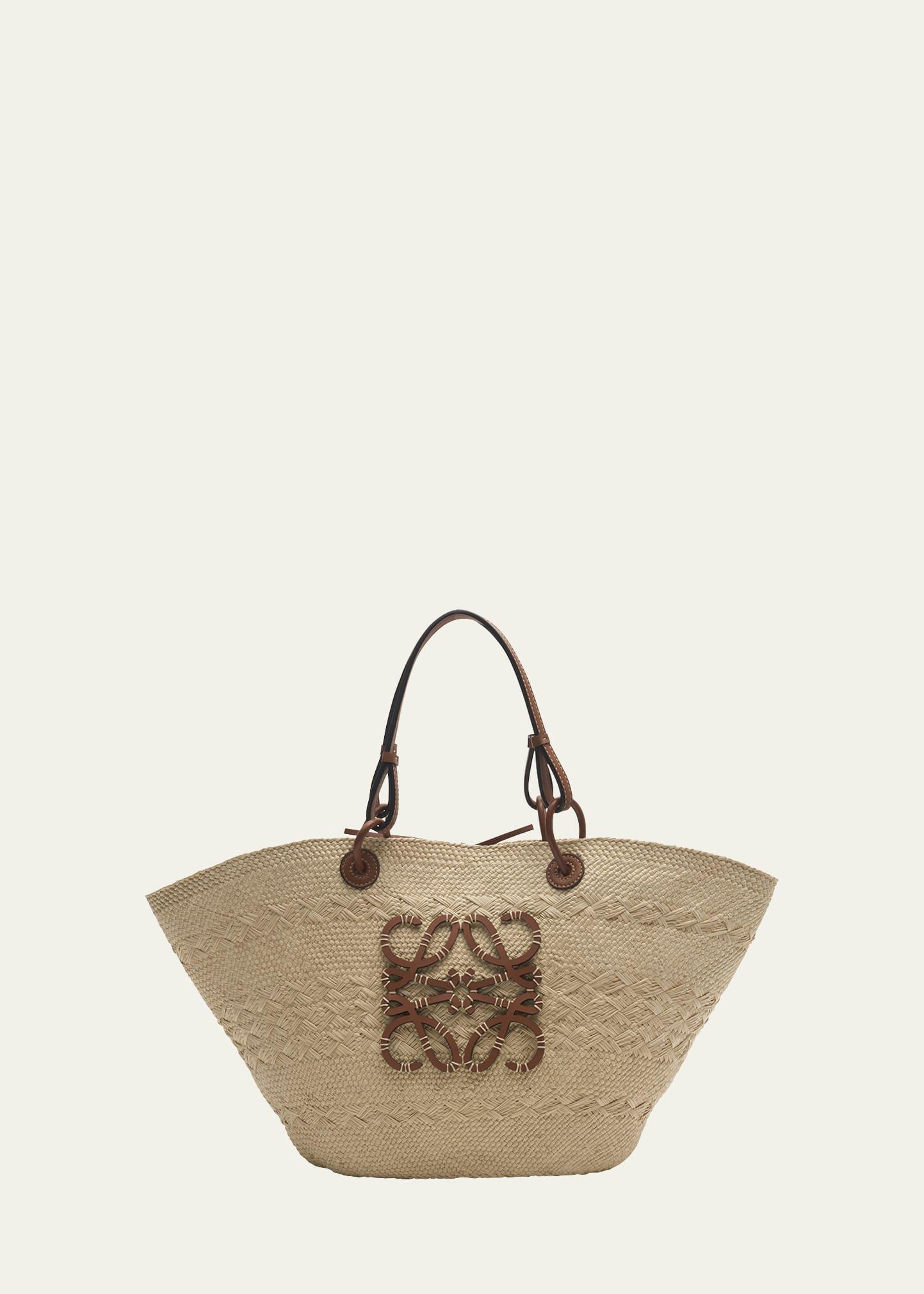 x Paulas Ibiza Anagram Basket Bag in Iraca Palm with Leather Handles Product Image