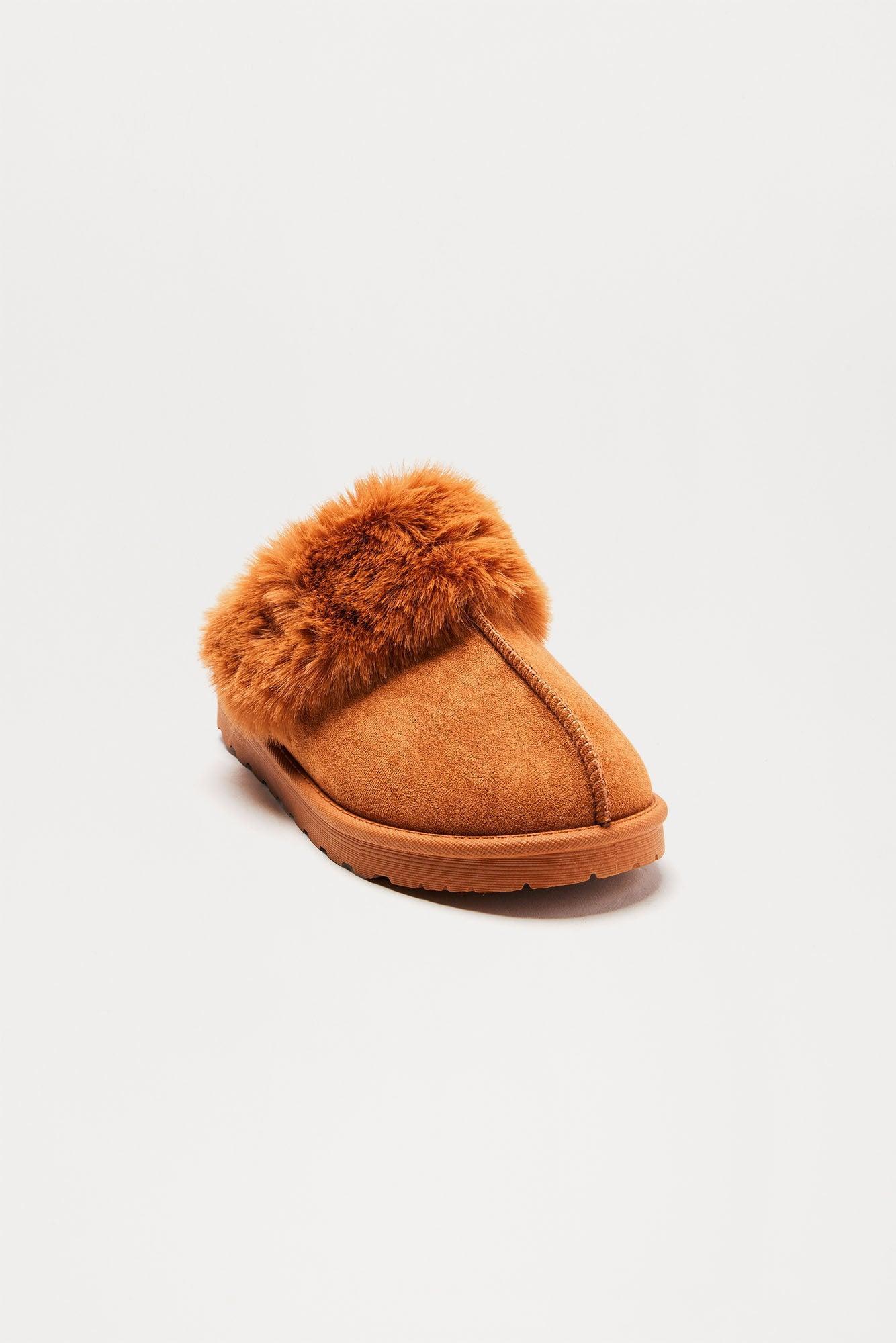 Forest Fur Trim Slippers - Camel Product Image