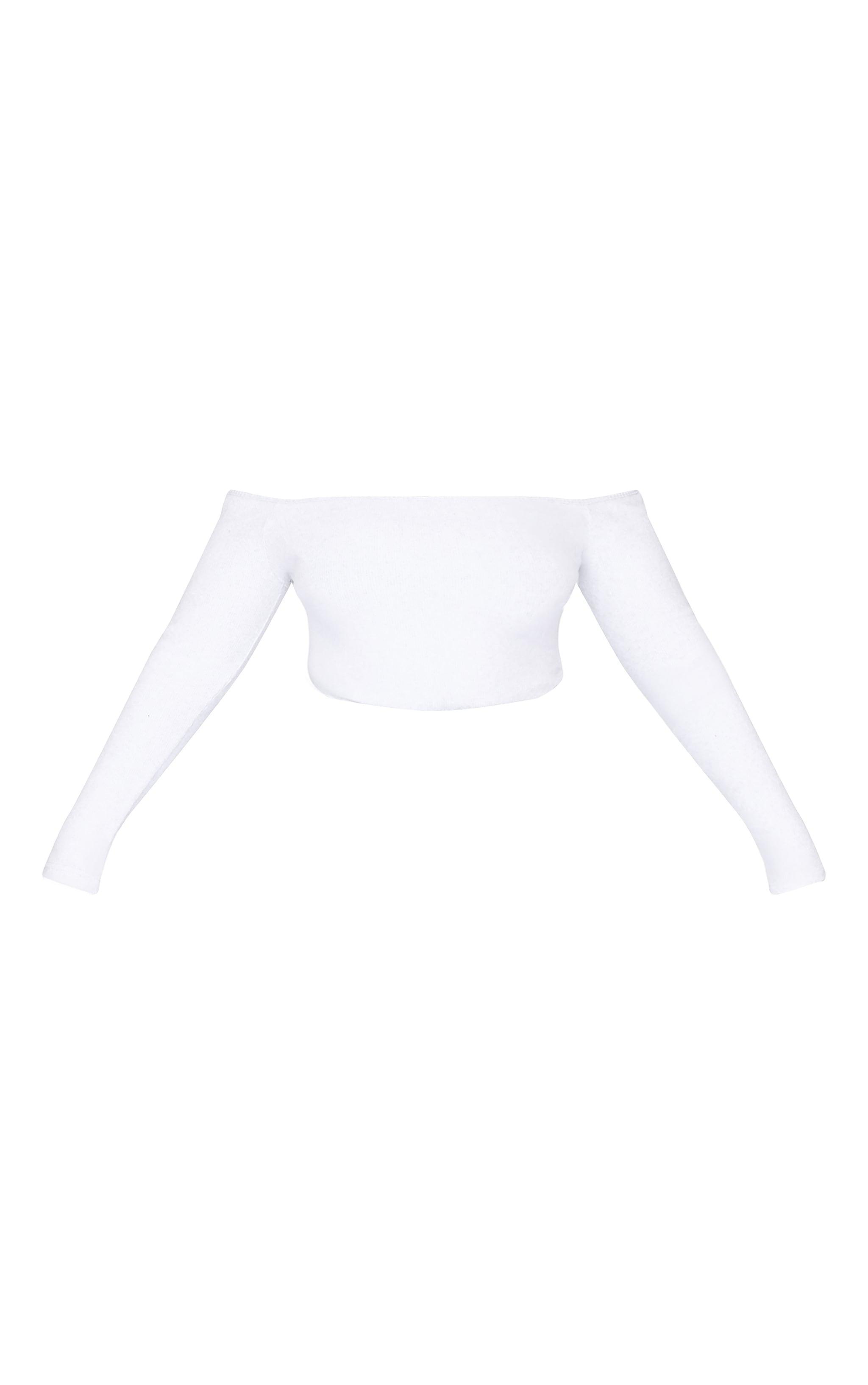 Plus White Brushed Rib Bardot Long Sleeve Bodysuit Product Image