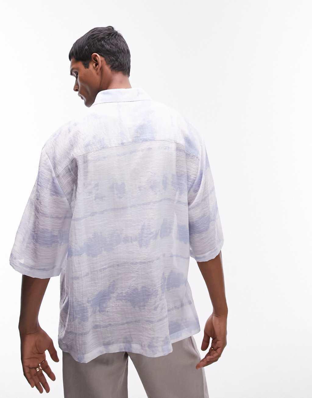 Topman short sleeve relaxed sheer printed sky shirt in multi Product Image