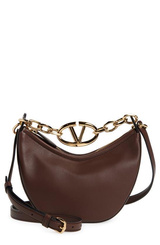 VALENTINO GARAVANI Mini Vlogo Chain Handle Crescent Hobo Bag In 514 Cacao Product Image