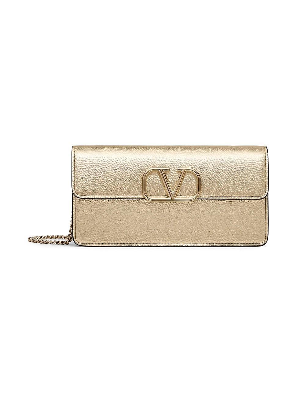 Womens VLogo Signature Metallic Grainy Calfskin Wallet with Chain Product Image