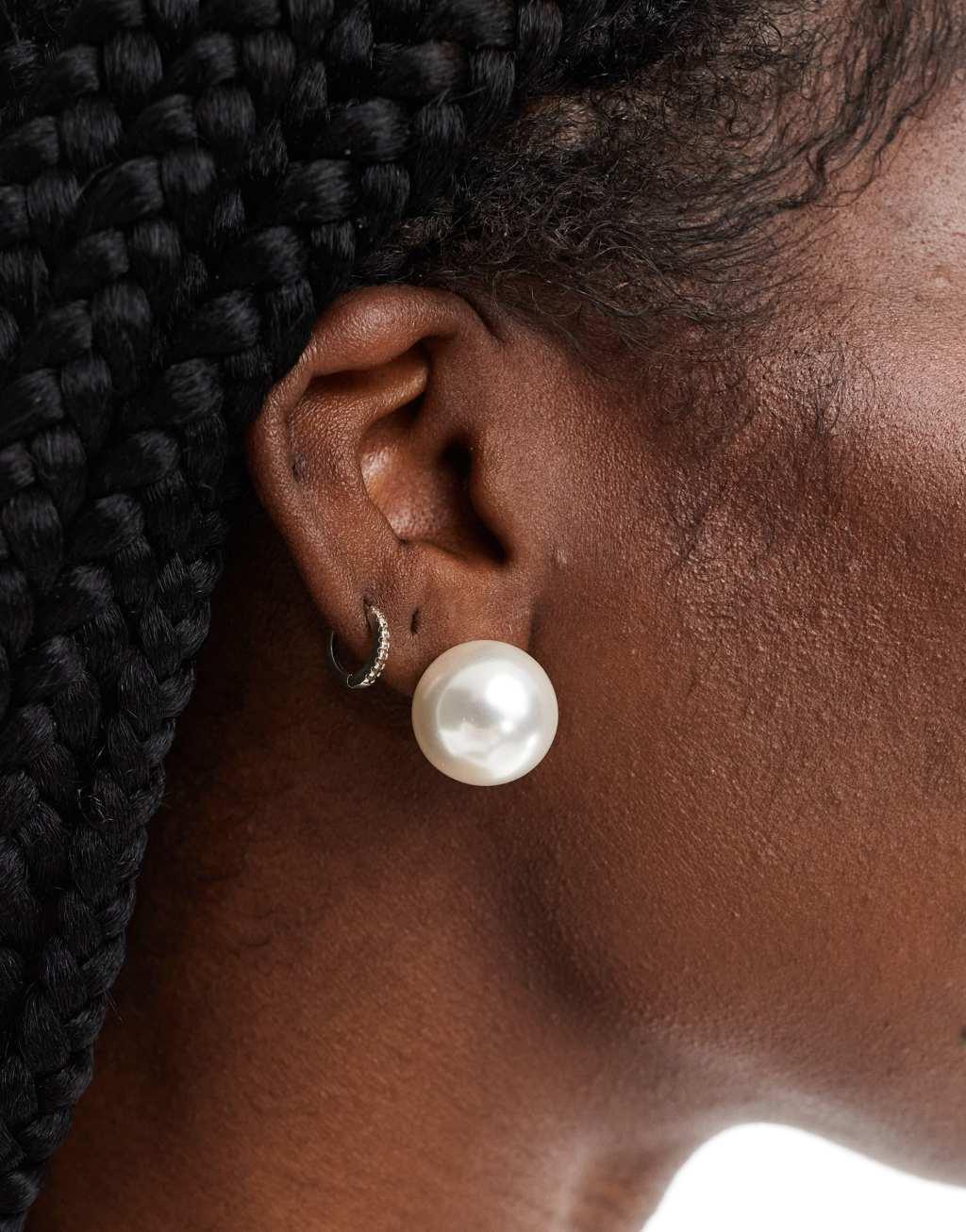 ASOS DESIGN stud earrings with faux pearl detail Product Image