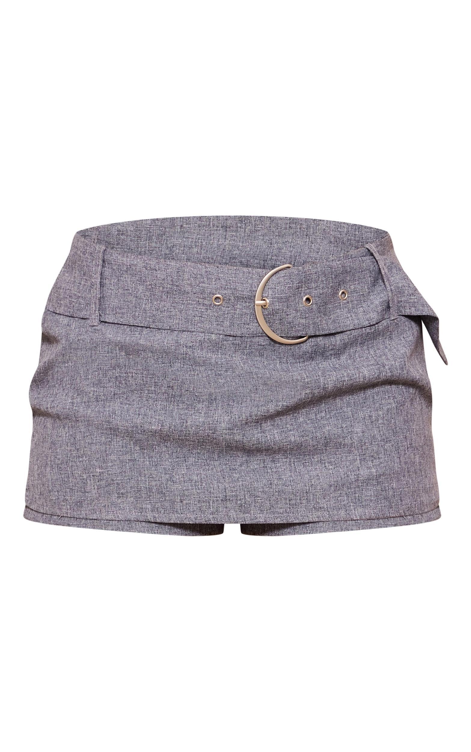 Grey Marl Woven Belted Micro Skort Product Image