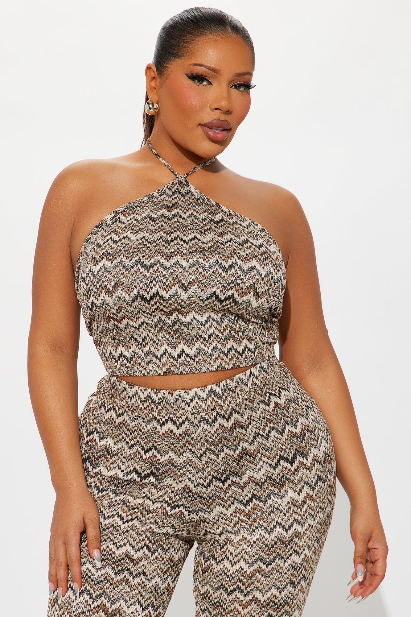 Desiree Flare Pant Set - Brown/combo Product Image