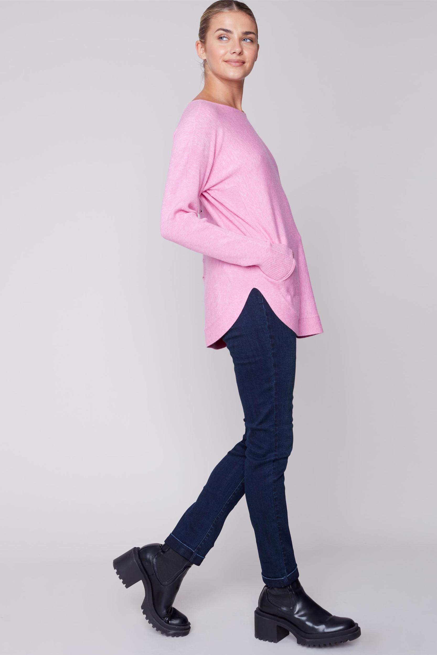 Long Sleeve Sweater with Back Eyelet Detail Product Image