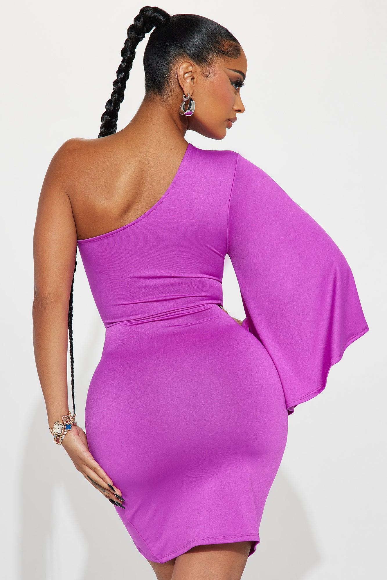 Serving Up Class One Shoulder Mini Dress - Purple Product Image