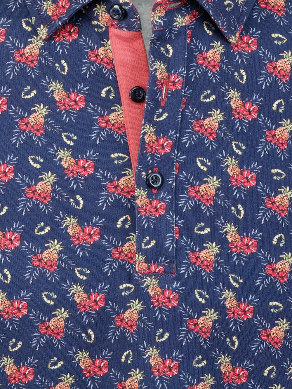 Cotton Full Button Front Polo - Navy Multi Product Image