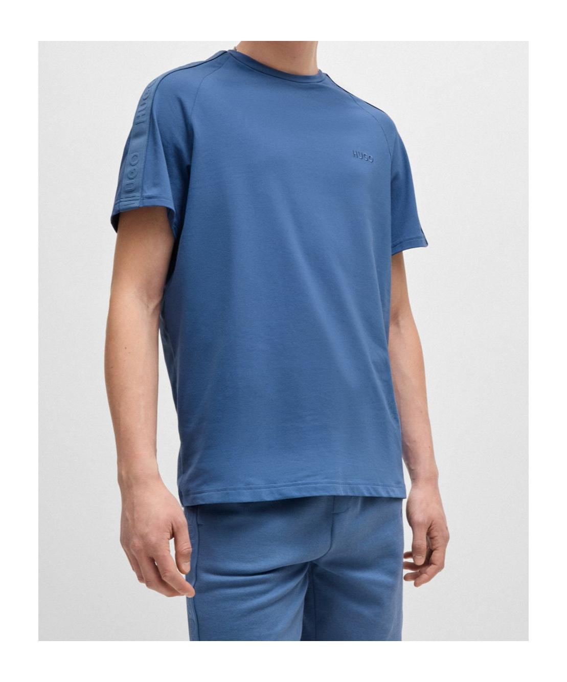 HUGO BOSS Logo Tape Sleeves T-shirt In Blue Product Image