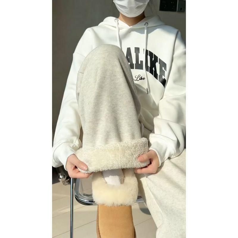 Drawstring Waist Plain Fleece-Lined Loose Fit Sweatpants Product Image