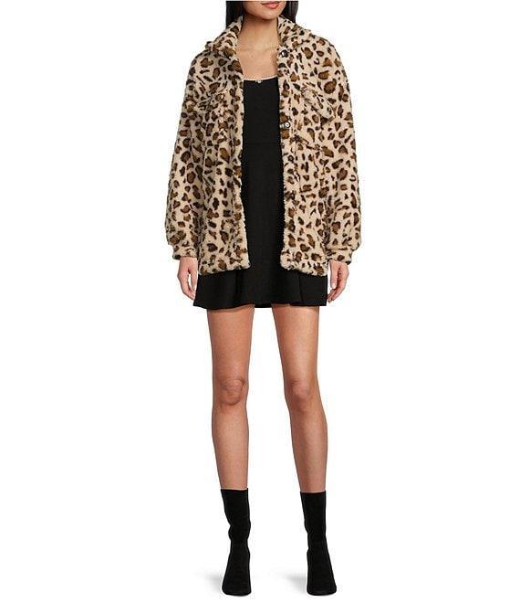 Honey & Sparkle Printed Wubby Cheetah Faux Fur Button Front Jacket Product Image
