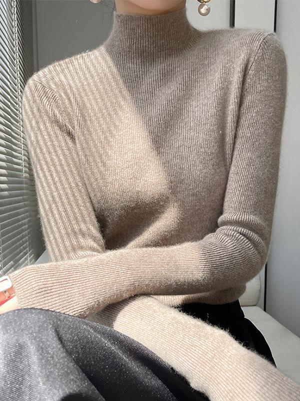 Casual Skinny Long Sleeves Solid Color Half Turtleneck Sweater Tops Product Image