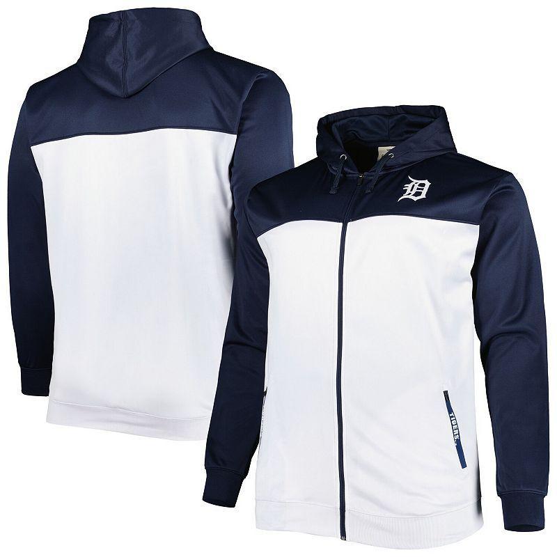 Mens /White Detroit Tigers Big & Tall Yoke Full-Zip Hoodie Blue Product Image