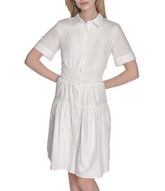 Vince Camuto Woven Collared Short Sleeve Button Front Shirt Dress Product Image